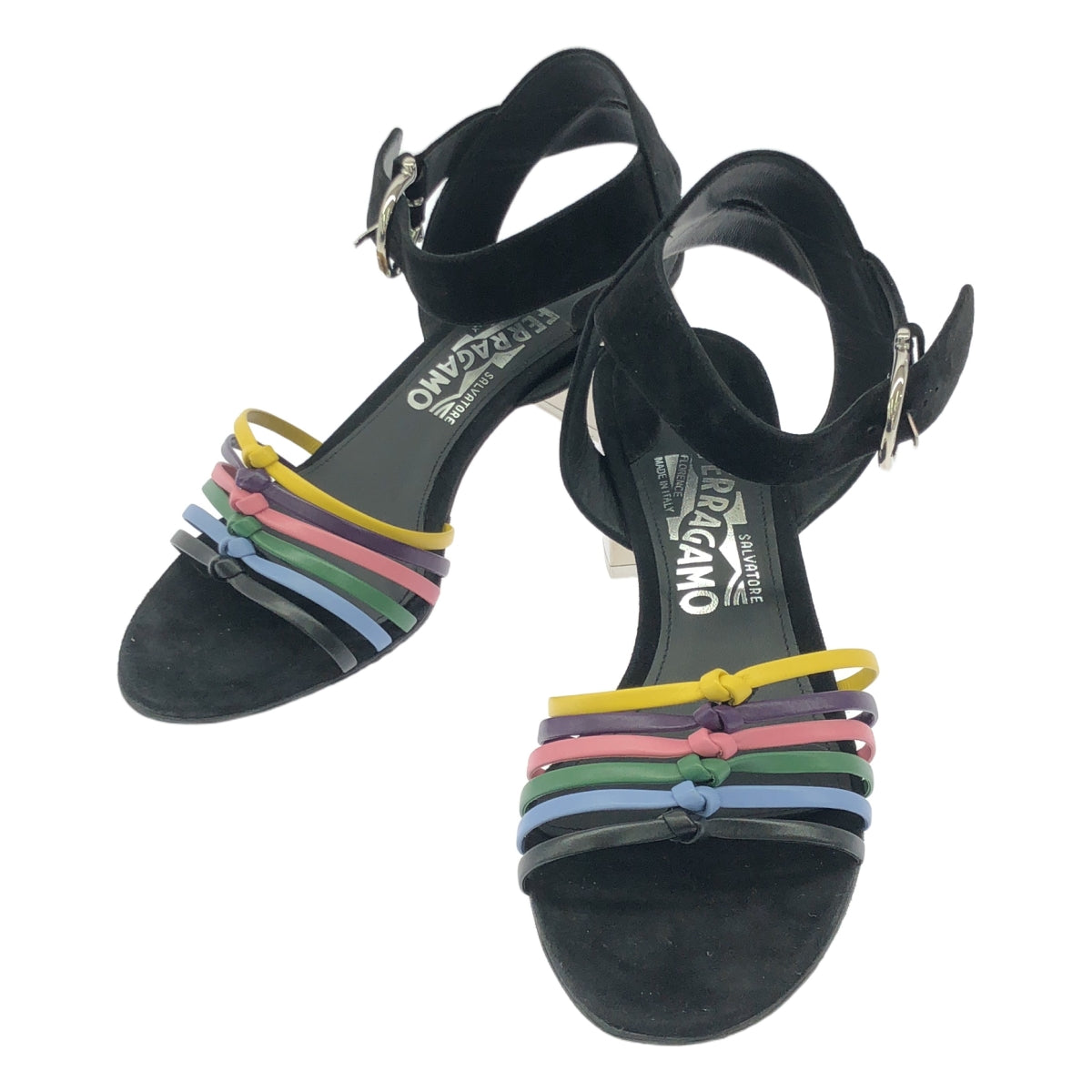 薩爾瓦托·菲拉格慕 |多色帶銀色高跟涼鞋 | 7D |黑色 / 銀色 / 多色 |女性的