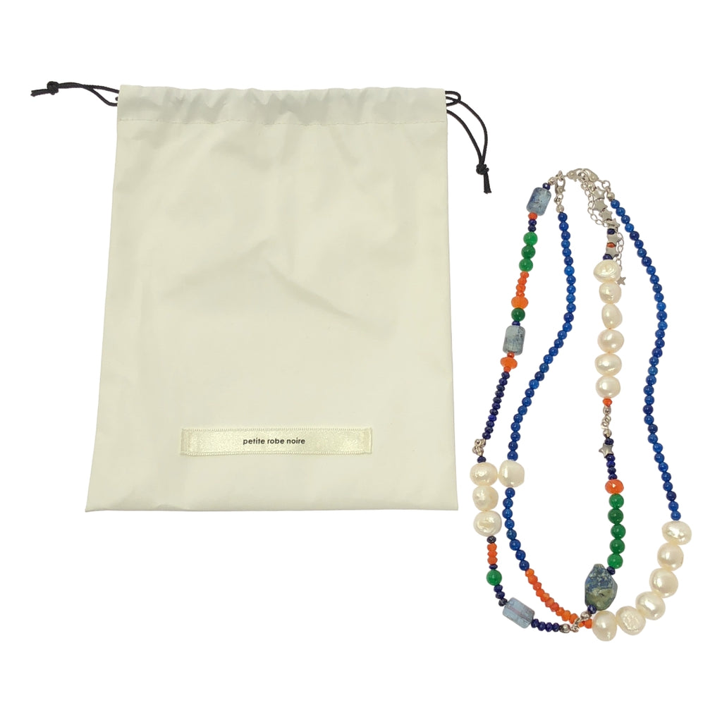 petite robe noire / 쁘띠 로브 노어 | 진주 구슬 2 연속 목걸이 | 화이트 / 블루 / 오렌지 | 여성