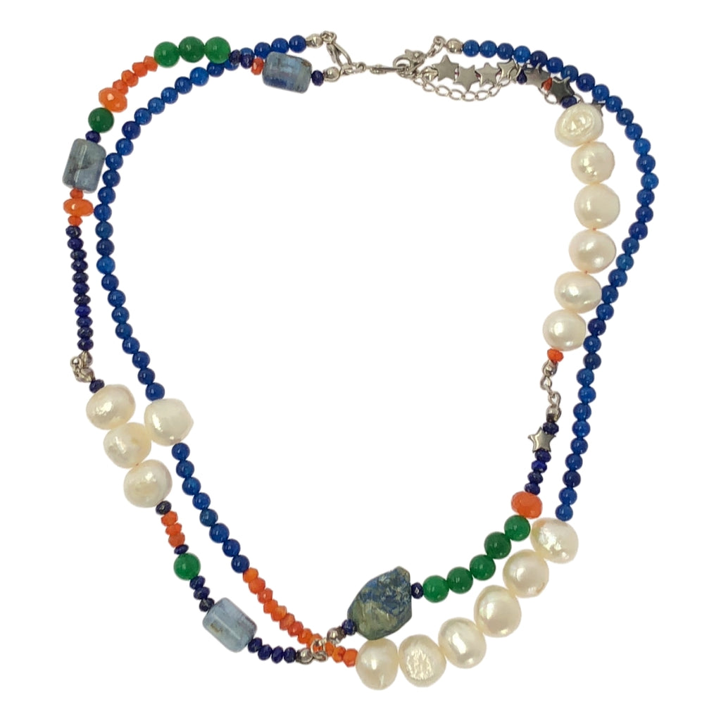 petite robe noire / 쁘띠 로브 노어 | 진주 구슬 2 연속 목걸이 | 화이트 / 블루 / 오렌지 | 여성