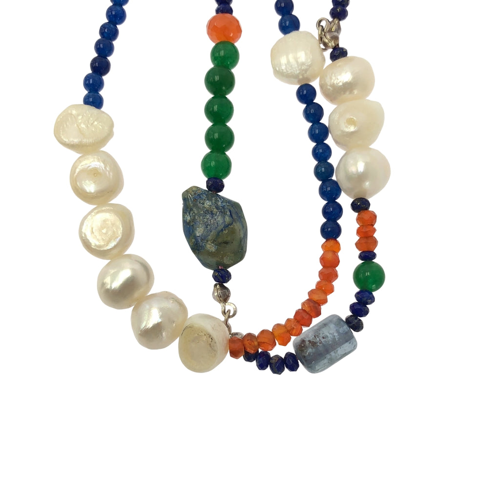 petite robe noire / 쁘띠 로브 노어 | 진주 구슬 2 연속 목걸이 | 화이트 / 블루 / 오렌지 | 여성