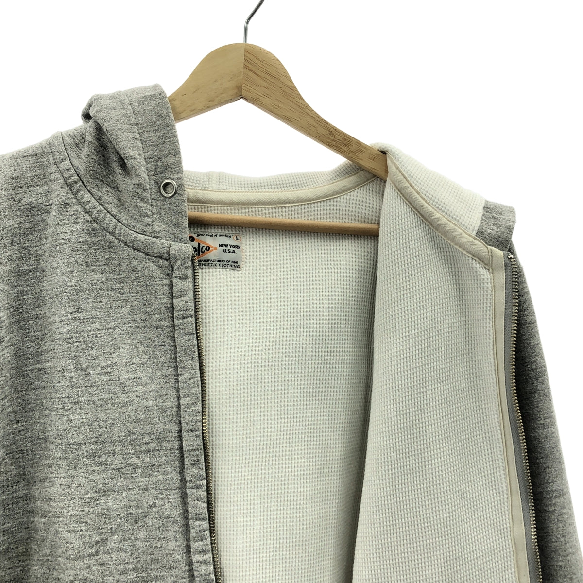 FELCO | 男士大理石紋拉鍊連帽衛衣，全保暖內襯 | L碼 | 灰色