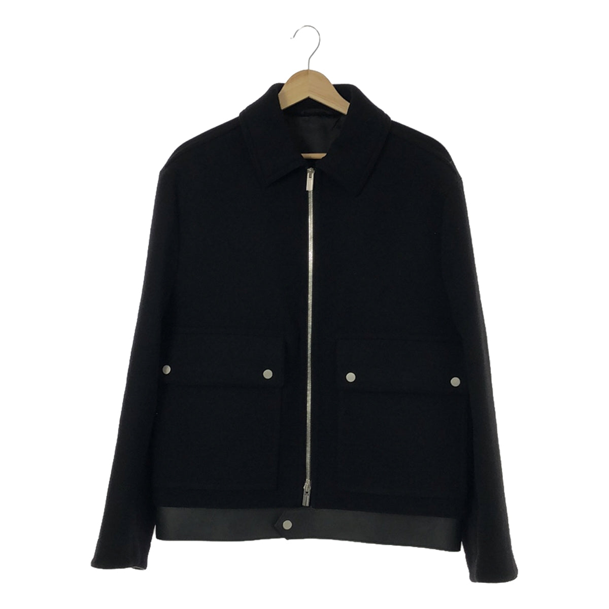 [Good Condition] HERMES | Wool Melton Leather Switch Zip-up Jacket | 48 | Black | Men's