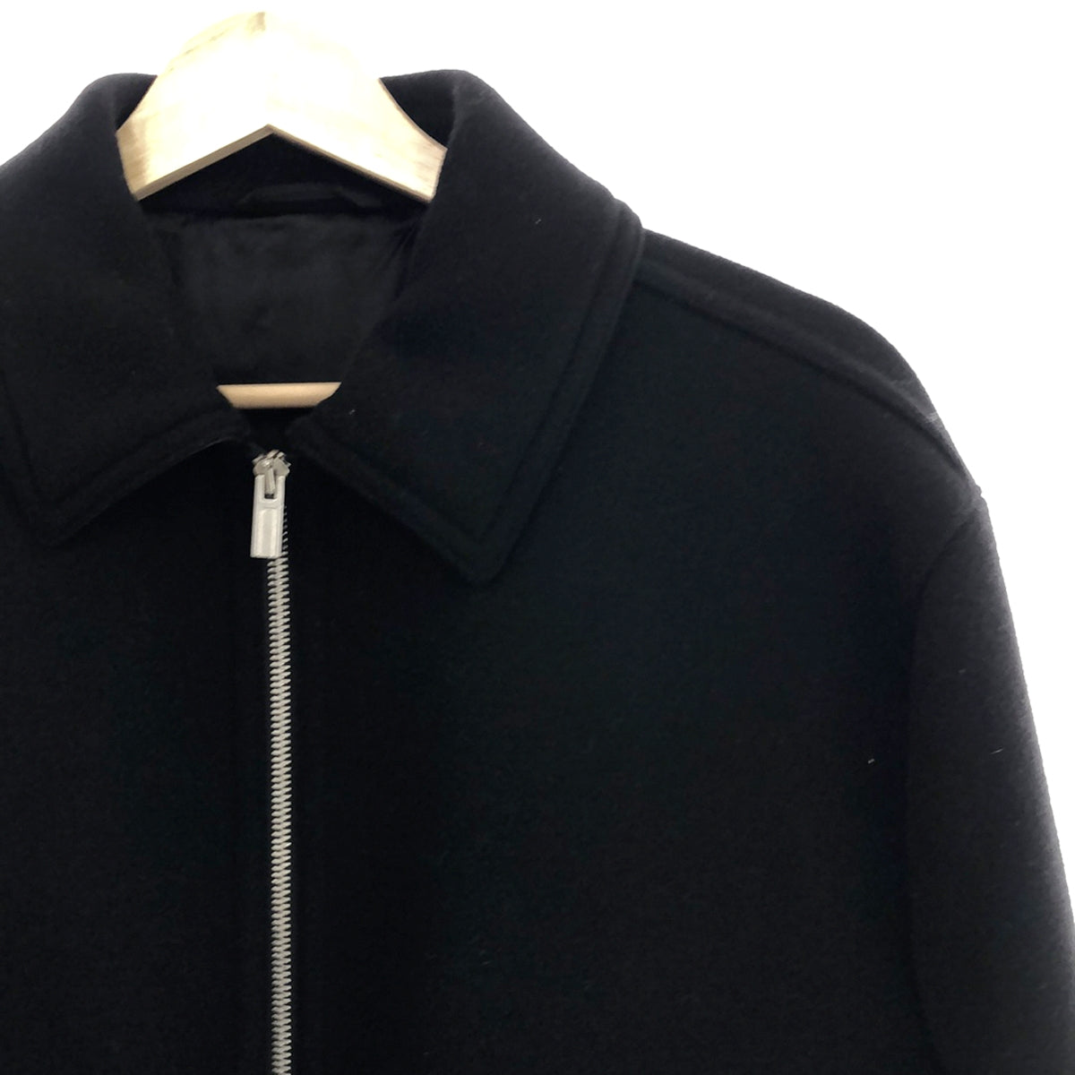 [Good Condition] HERMES | Wool Melton Leather Switch Zip-up Jacket | 48 | Black | Men's