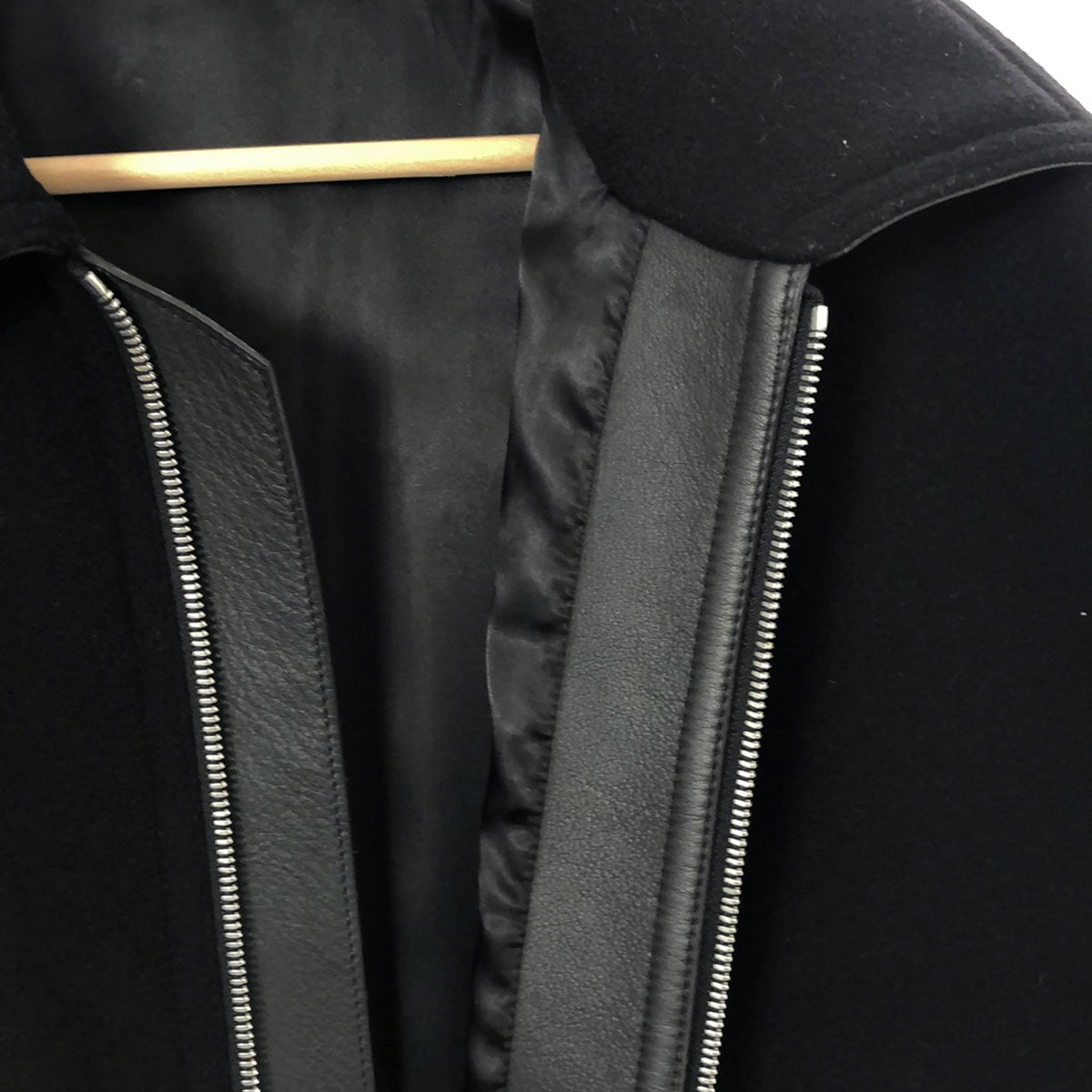 [Good Condition] HERMES | Wool Melton Leather Switch Zip-up Jacket | 48 | Black | Men's