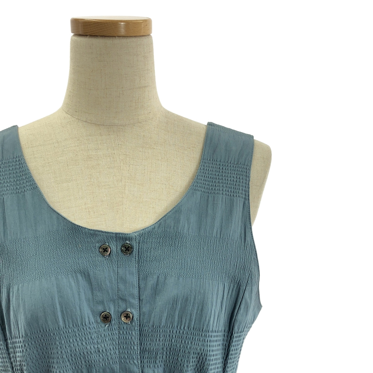 SAYAKADAVIS | 褶皺條紋彈性棉無袖洋裝 | 2 碼 | 藍色 | 女款