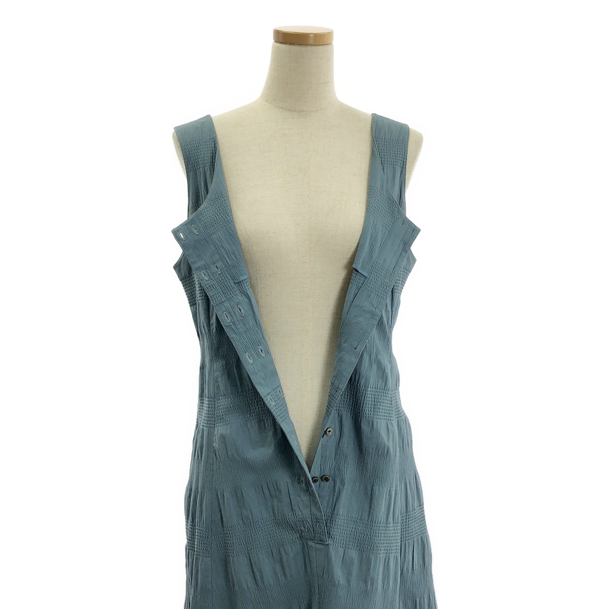 SAYAKADAVIS | 褶皺條紋彈性棉無袖洋裝 | 2 碼 | 藍色 | 女款