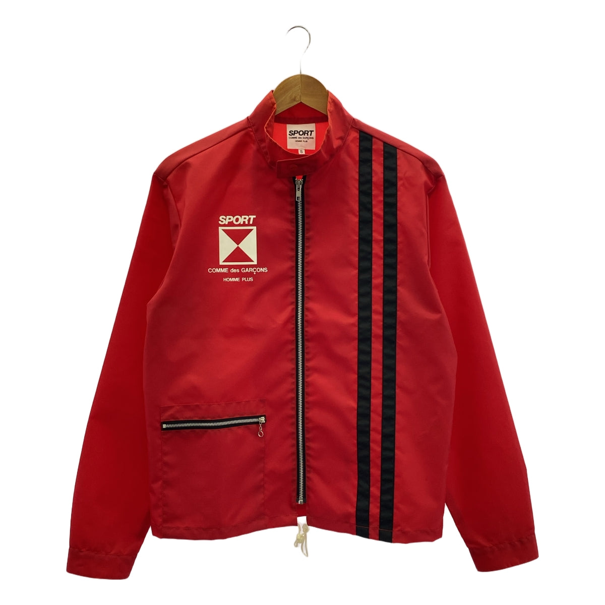 【美品】  COMME des GARCONS HOMME PLUS / コムデギャルソンオムプリュス | 2005AW | sport jacket / ナイロン ロゴ ドローストリング フルジップ ジャケット | S | レッド | メンズ