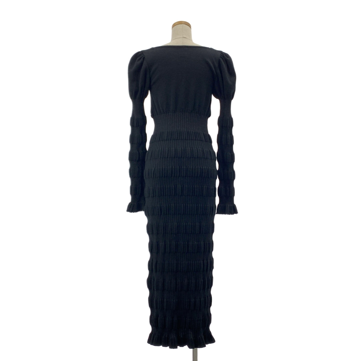 FETICO | 2024 秋冬 | 條紋羅紋針織洋裝 | F碼 | 黑色 | 女款