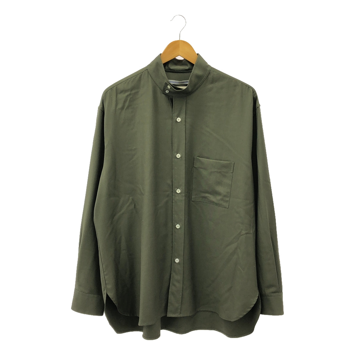 【美品】  Cristaseya / クリスタセヤ | ITALIAN WOOL HIGH COLLAR SHIRT ハイカラーシャツ | L | オリーブ | メンズ