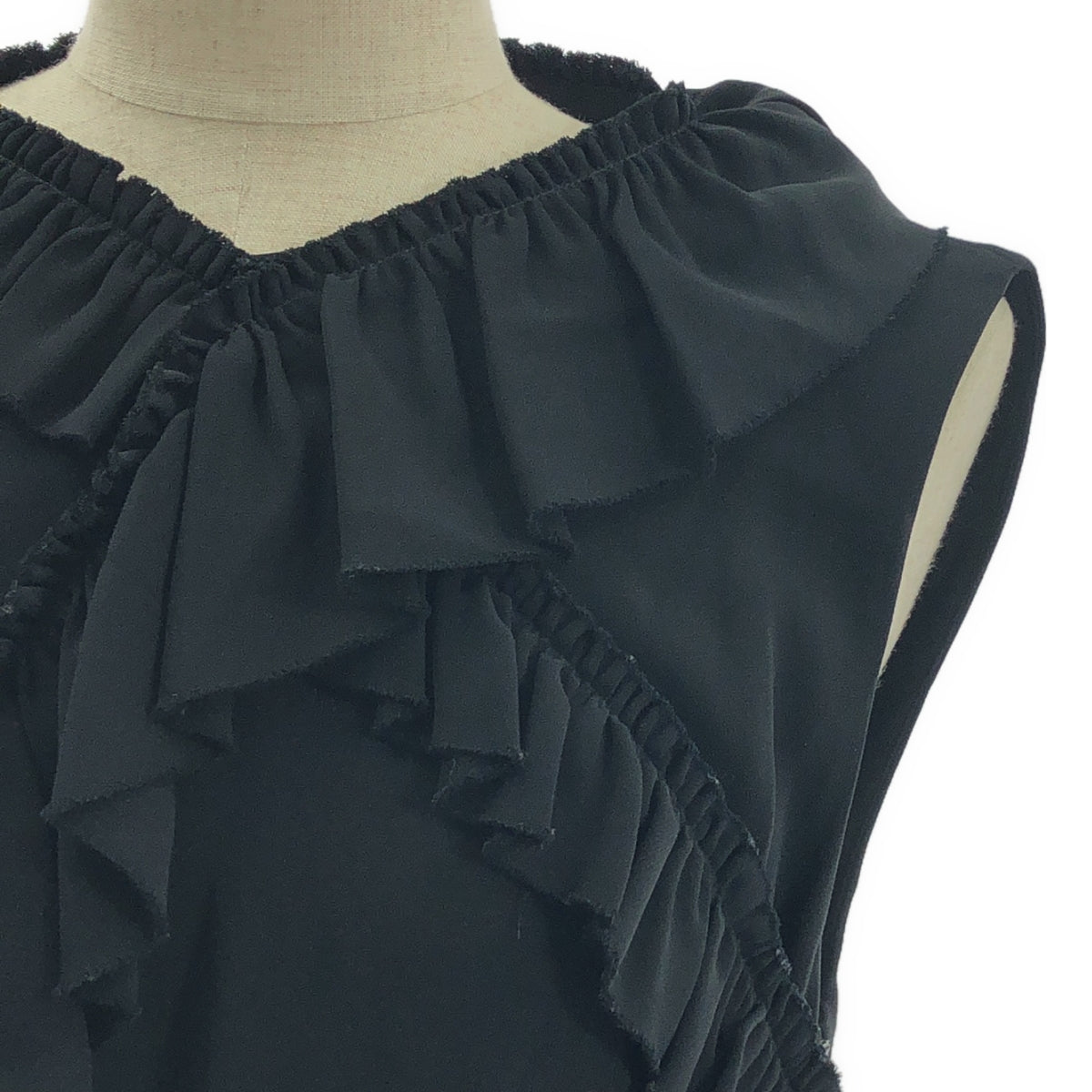 [狀況極佳] Simone Rocha | 後背緞帶彈性人造絲荷葉邊洋裝 | 英國尺寸 6 | 黑色 | 女款