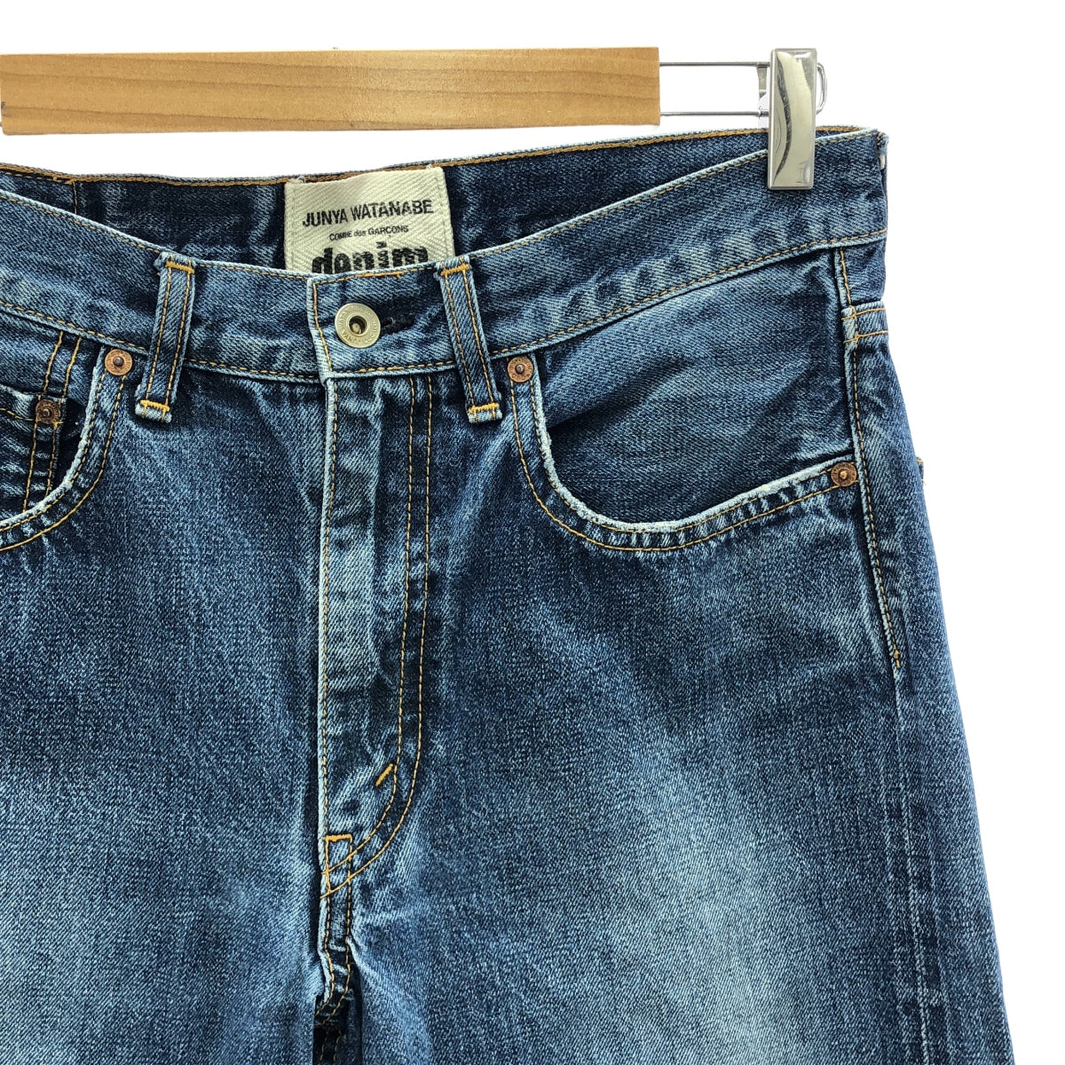 JUNYA WATANABE COMME des GARCONS / 준야와타나베 | 가죽 패치 세르비치 데님 바지 | S | 인디고 | 여성