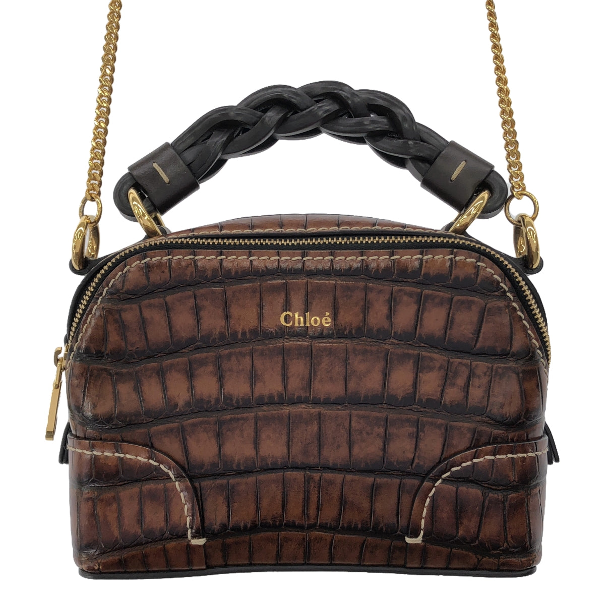 [狀況良好] Chloe | DARIA 鱷魚壓紋雙向手鍊單肩包 |布朗 |女性的