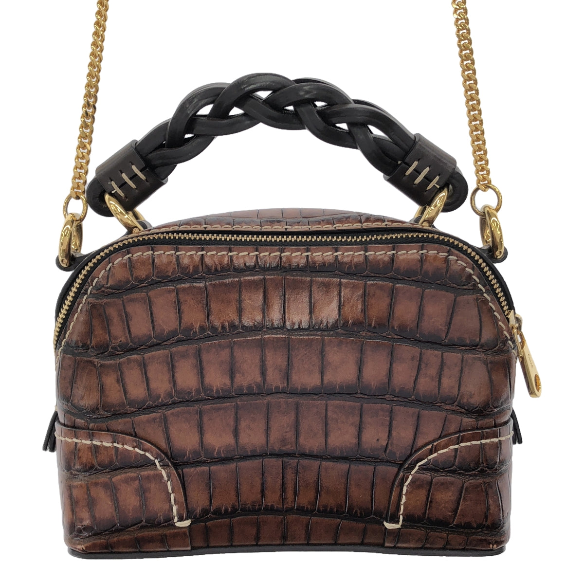 [狀況良好] Chloe | DARIA 鱷魚壓紋雙向手鍊單肩包 |布朗 |女性的