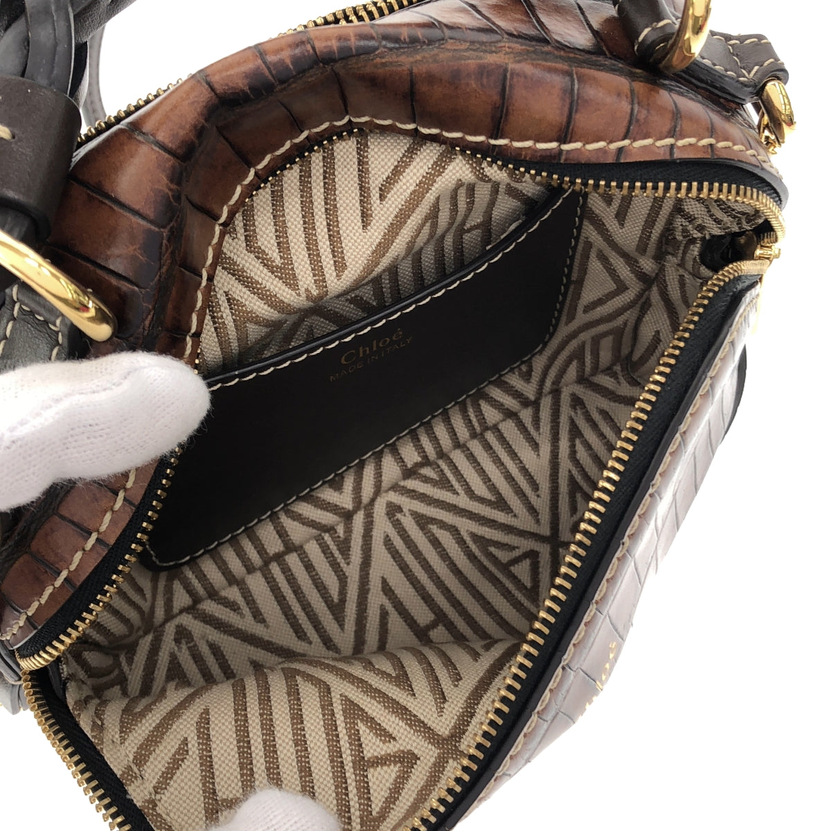 [狀況良好] Chloe | DARIA 鱷魚壓紋雙向手鍊單肩包 |布朗 |女性的