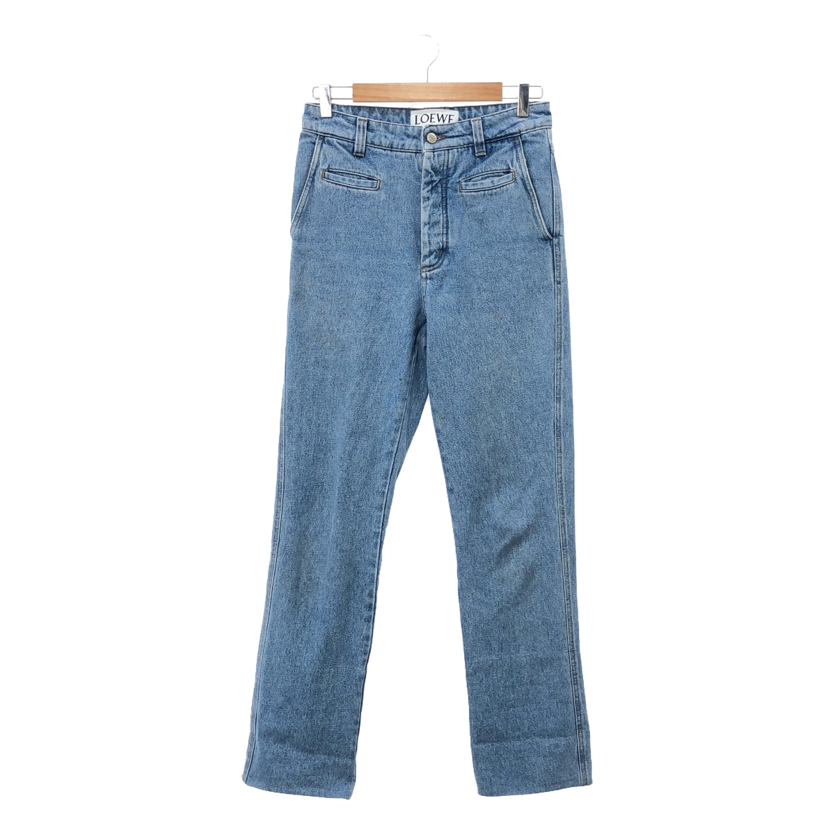 LOEWE | Leather patch roll-up fisherman denim pants | 34 | Indigo | Women's