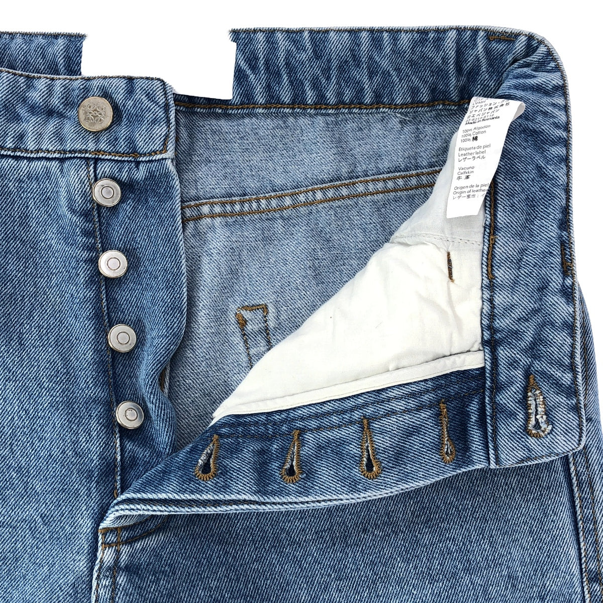 LOEWE / ロエベ | レザーパッチ ロールアップ フィッシャーマン デニムパンツ | 34 | インディゴ | レディース