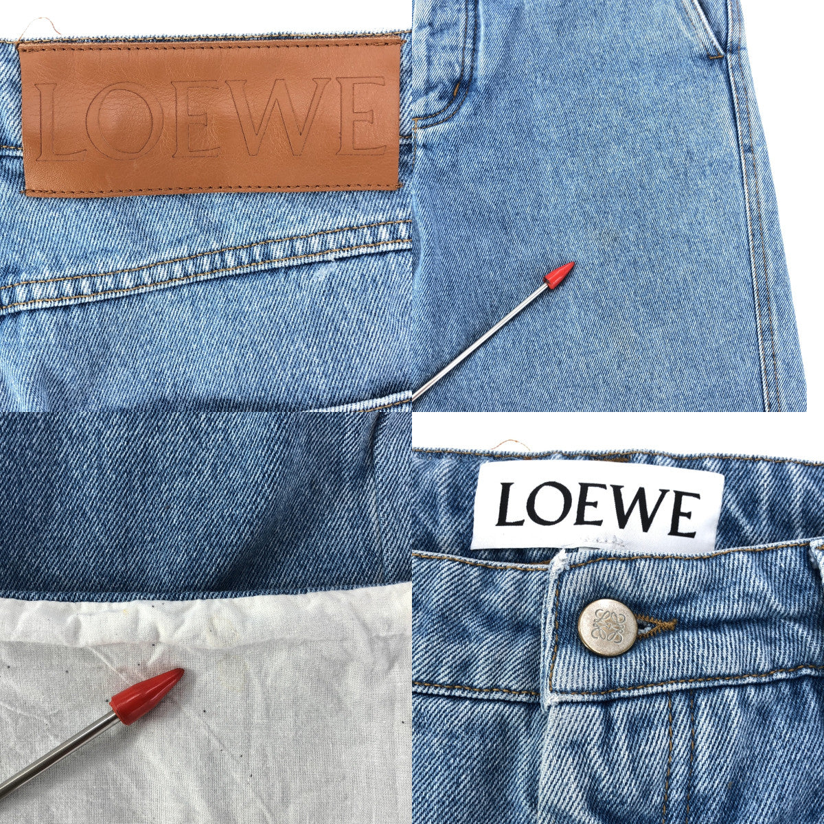 LOEWE | Leather patch roll-up fisherman denim pants | 34 | Indigo | Women's