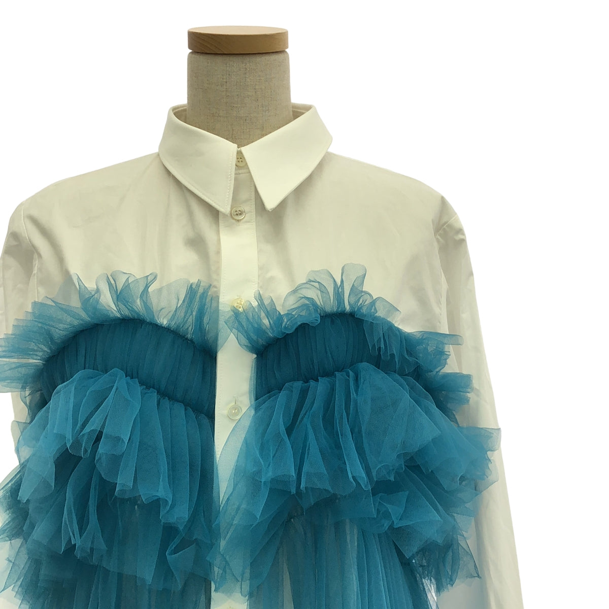 [狀況良好] VIVIANO | 2023AW | 對接襯衫薄紗寬鬆連身裙連身裙 | M | 白色/綠色 | 女款