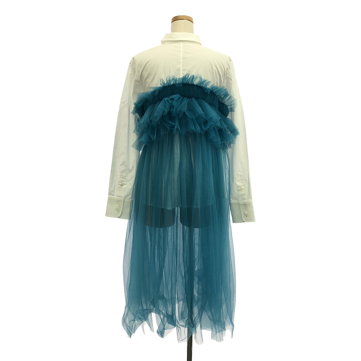 [狀況良好] VIVIANO | 2023AW | 對接襯衫薄紗寬鬆連身裙連身裙 | M | 白色/綠色 | 女款