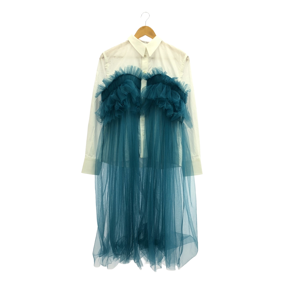 【美品】  VIVIANO / ヴィヴィアーノ | 2023AW | ドッキング シャツ チュール ボリューム ドレス ワンピース | M | white /green | レディース