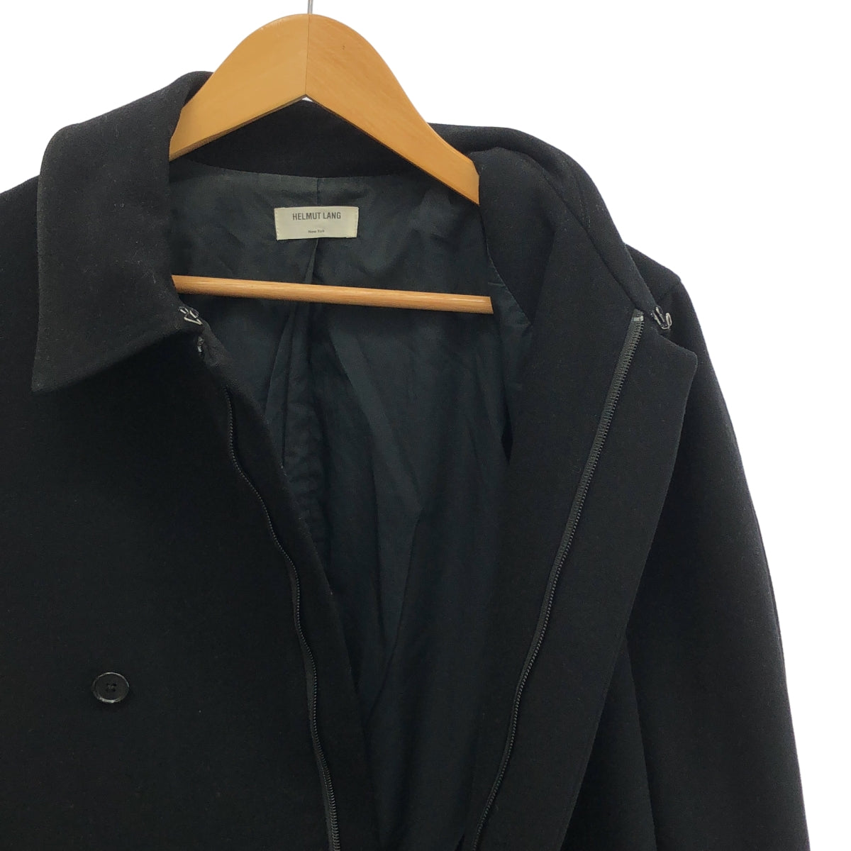 HELMUT LANG / ヘルムートラング | フロントディテール ジップ ウールコート | S | ブラック | メンズ