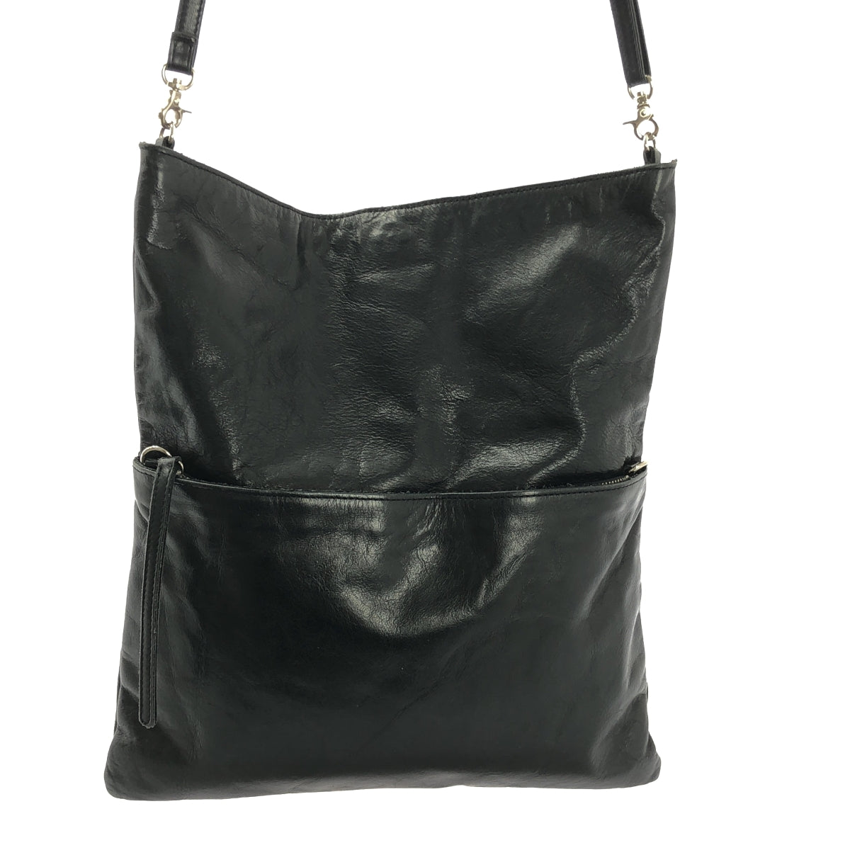 LES BASIQUES / 레버직 | 가죽 플랙 숄더백 | 블랙 | 여성