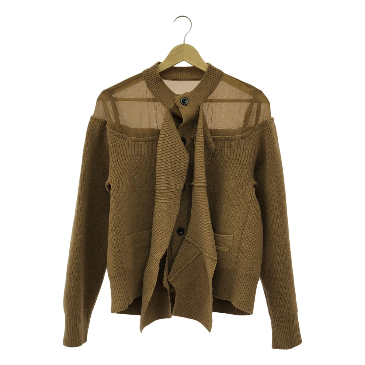 sacai / サカイ | 2023AW | Chiffon Mix Wool Knit Cardigan ウール カーディガン | 2 | ブラウン | レディース