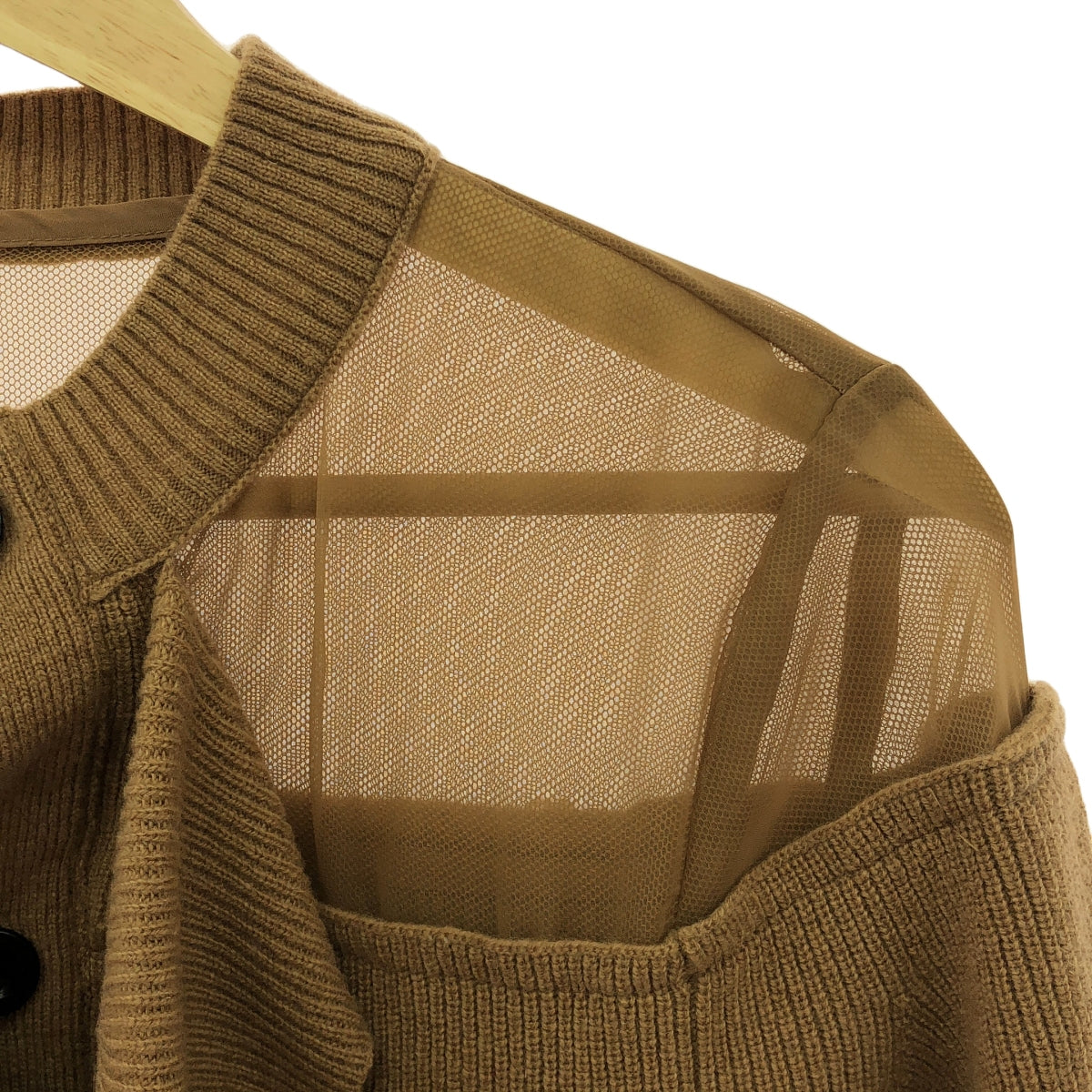 sacai / サカイ | 2023AW | Chiffon Mix Wool Knit Cardigan ウール カーディガン | 2 | ブラウン | レディース