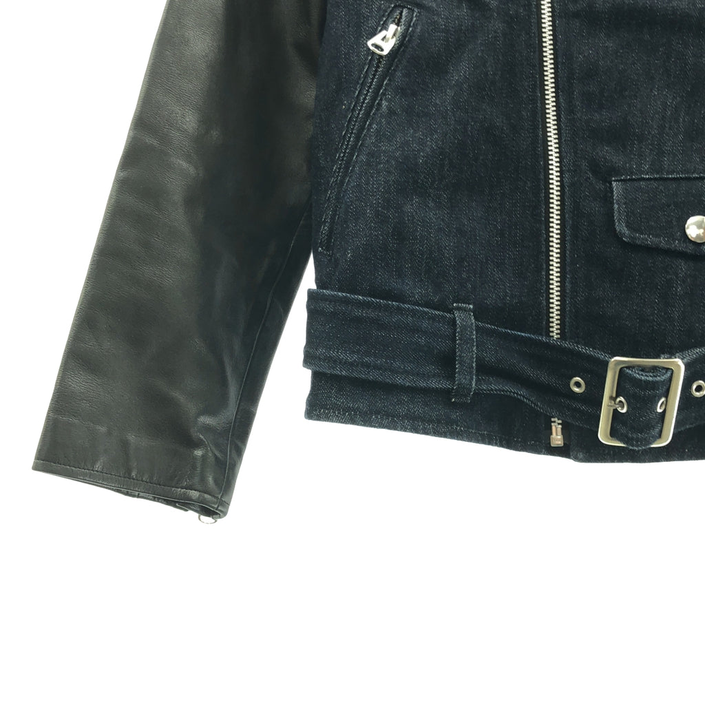 beautiful people / ビューティフルピープル | デニム レザー 切替 ダブルライダースジャケット | 150 | インディゴ/ブラック | レディース