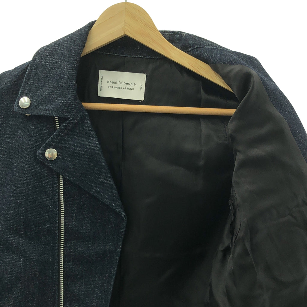 beautiful people / ビューティフルピープル | デニム レザー 切替 ダブルライダースジャケット | 150 | インディゴ/ブラック | レディース