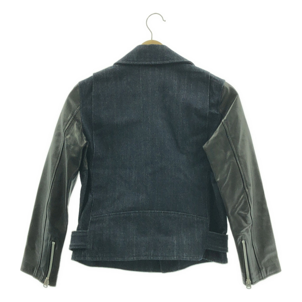 beautiful people / ビューティフルピープル | デニム レザー 切替 ダブルライダースジャケット | 150 | インディゴ/ブラック | レディース