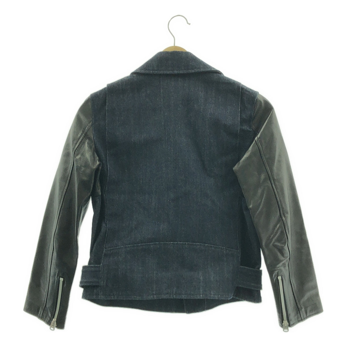 beautiful people / ビューティフルピープル | デニム レザー 切替 ダブルライダースジャケット | 150 | インディゴ/ブラック | レディース