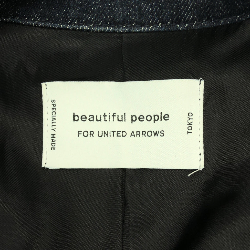 beautiful people / ビューティフルピープル | デニム レザー 切替 ダブルライダースジャケット | 150 | インディゴ/ブラック | レディース