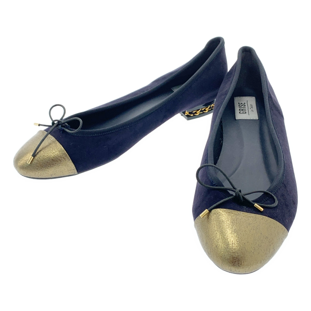 Le Talon / 루타론 | GRISE / 스웨이드 바이 컬러 리본 체인 장식 힐 플랫 신발 | M | 여성