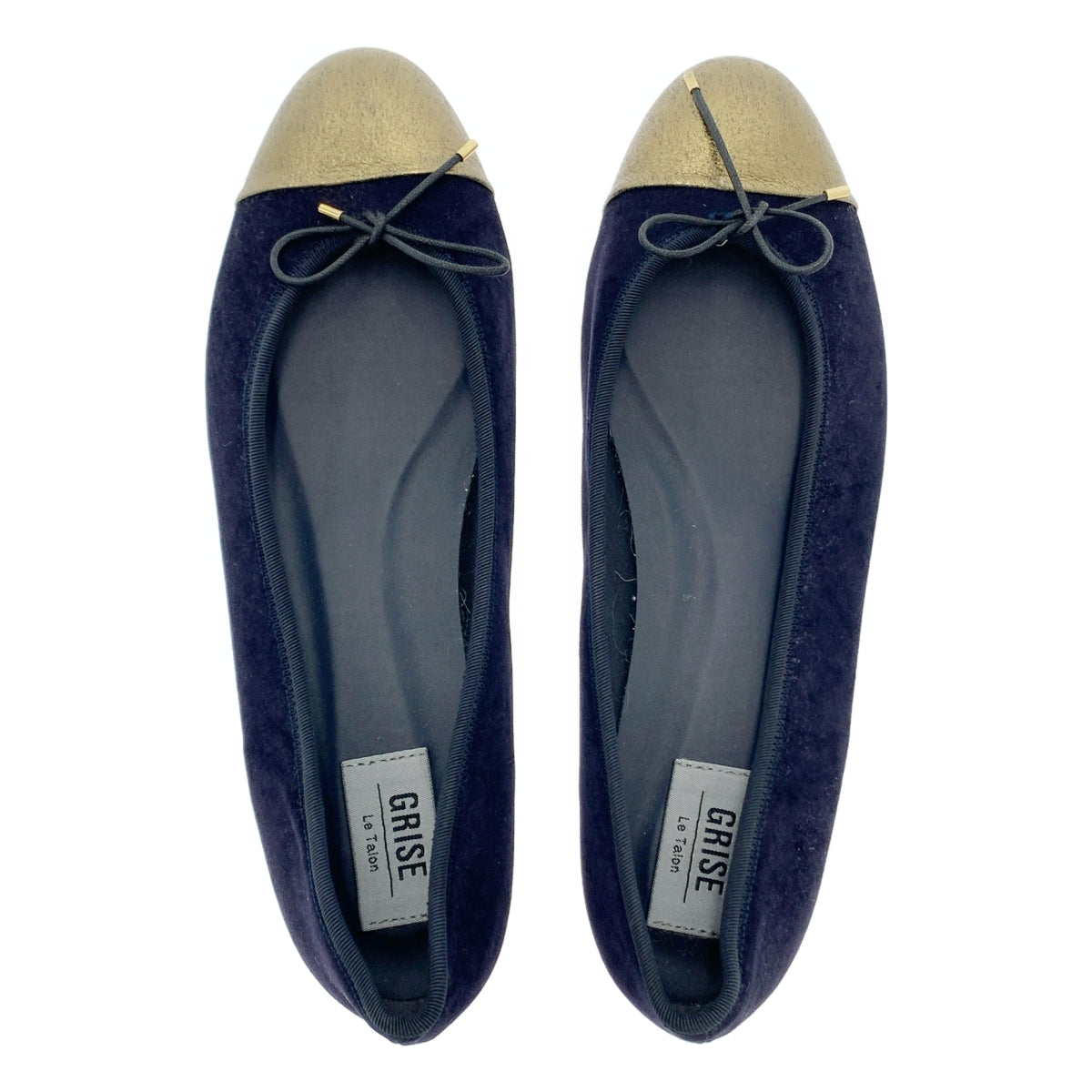 Le Talon / 루타론 | GRISE / 스웨이드 바이 컬러 리본 체인 장식 힐 플랫 신발 | M | 여성