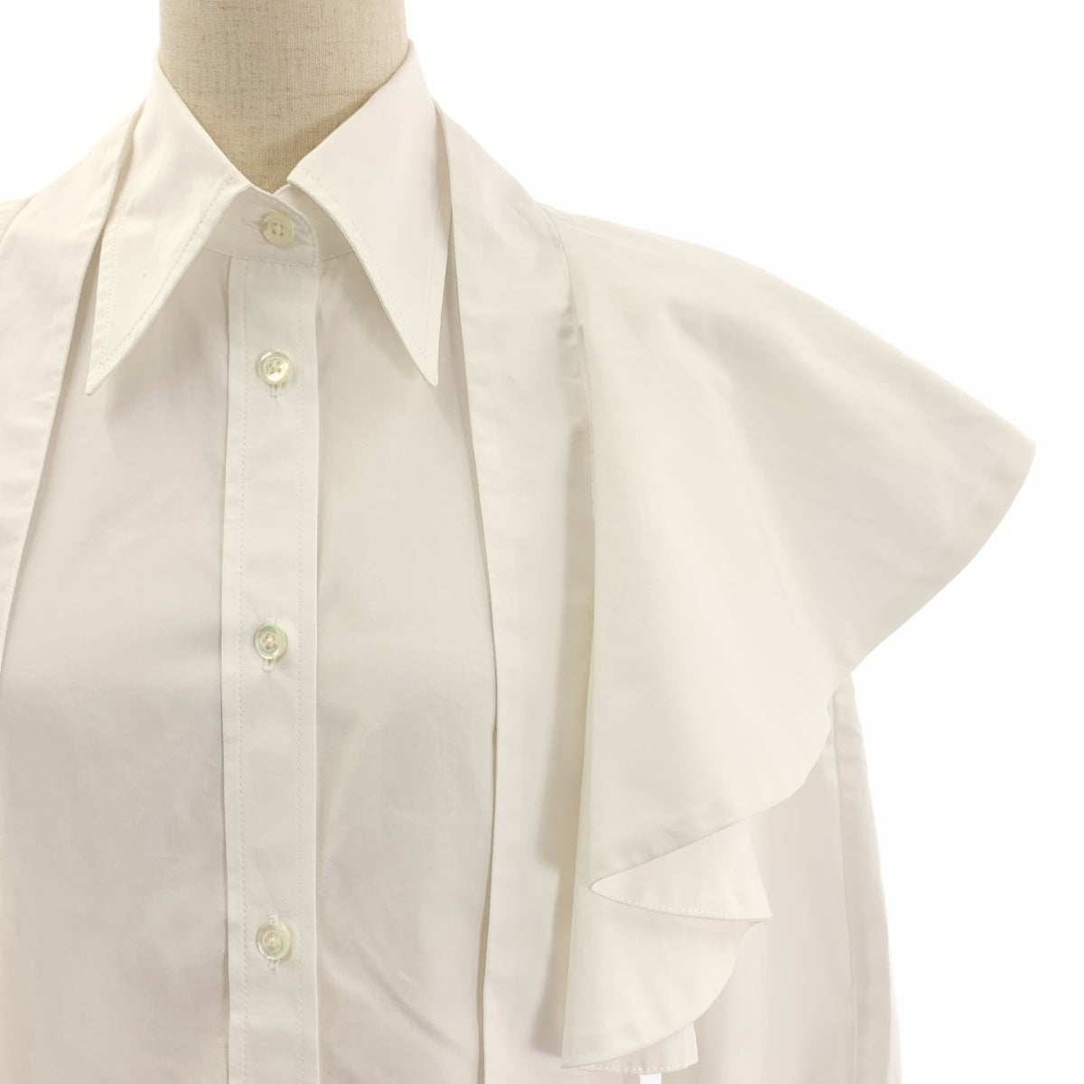 [狀況極佳] BITE | 披肩領棉質寬袖襯衫 | 尺寸 4 | 白色 | 女款