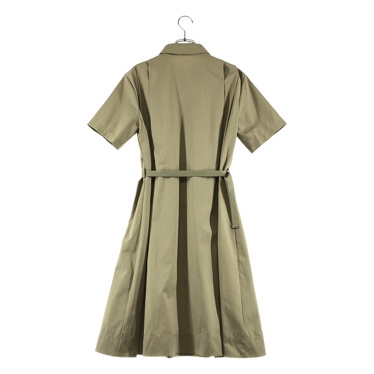 Christian Dior / クリスチャンディオール | コットン Bee刺しゅう プリーツ ベルテット ジップアップ 半袖ワンピース | 36 | レディース