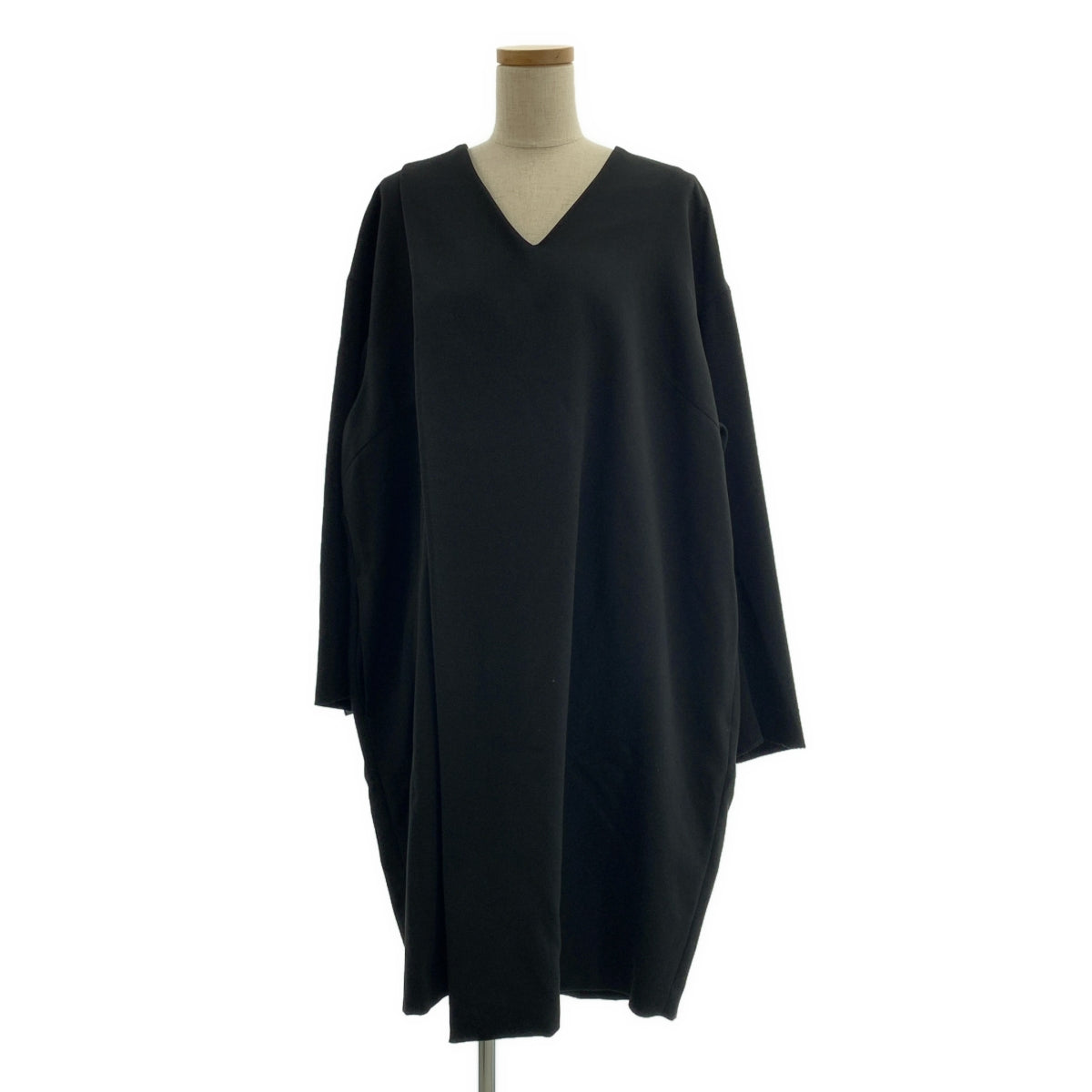 ENFOLD | 海綿雙交叉V領褶皺連身裙，帶口袋 | 38碼 | 黑色 | 女款