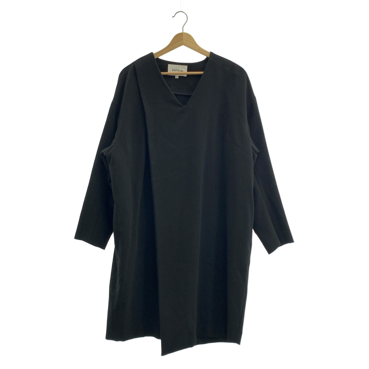 ENFOLD / エンフォルド | スポンジダブルクロスVネックタックDRS / ポケット付き ドレス ワンピース | 38 | ブラック | レディース