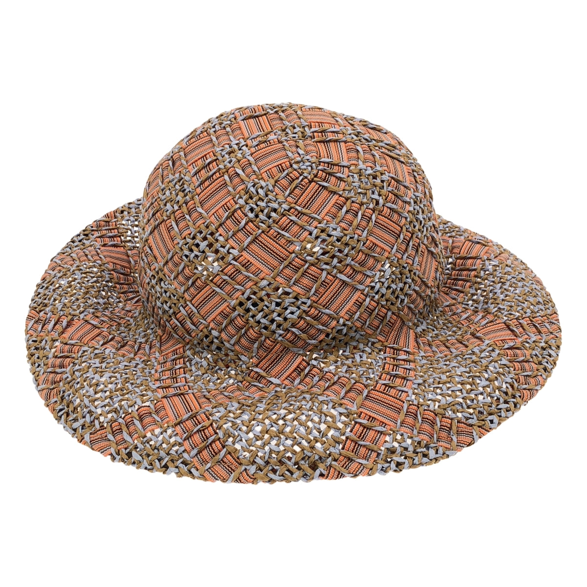 [狀況極佳] La Maison de Lyllis | FONTANA 絲帶編織帽 | 尺寸 57 | 橙色/藍色/棕色 | 女款