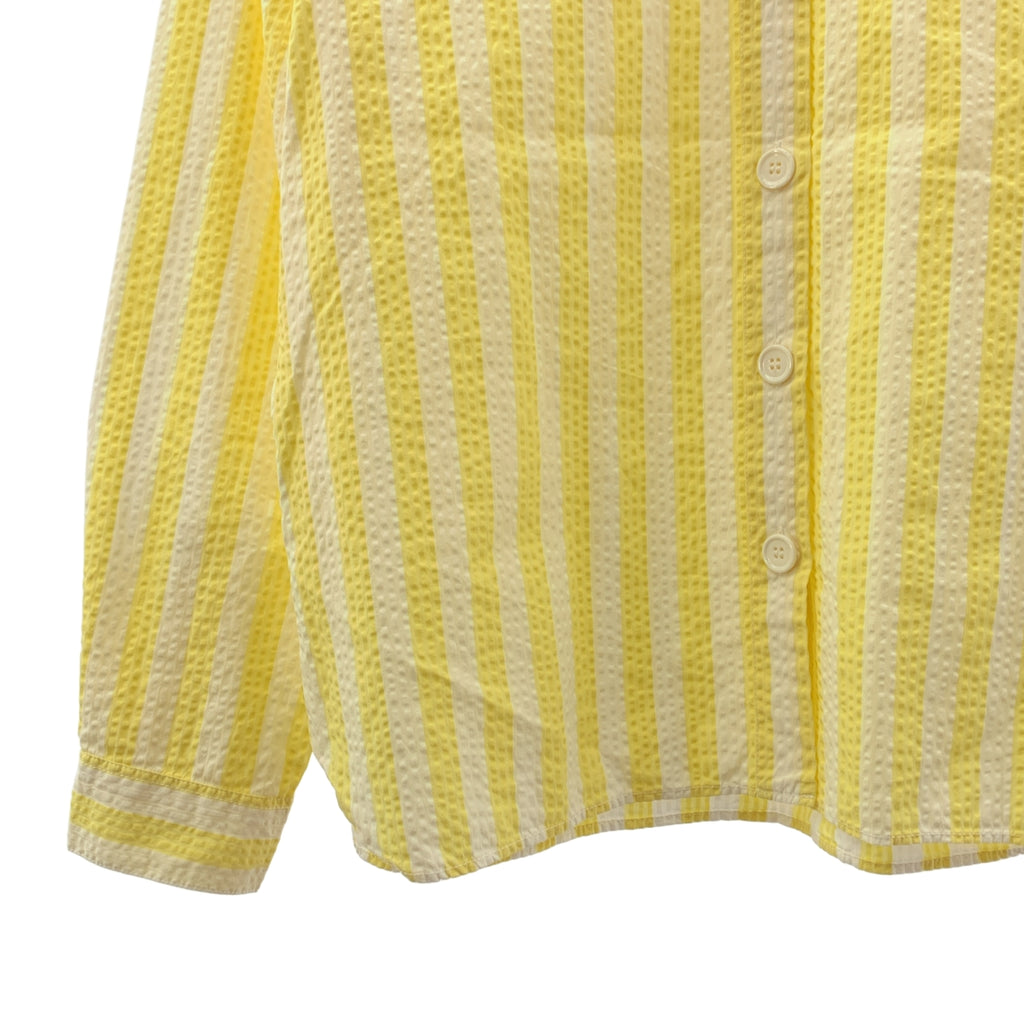 MAISON KITSUNE / メゾンキツネ | ストライプ シアサッカー ロゴ スタンドカラー シャツ ブラウス | 38 | イエロー/ホワイト | レディース