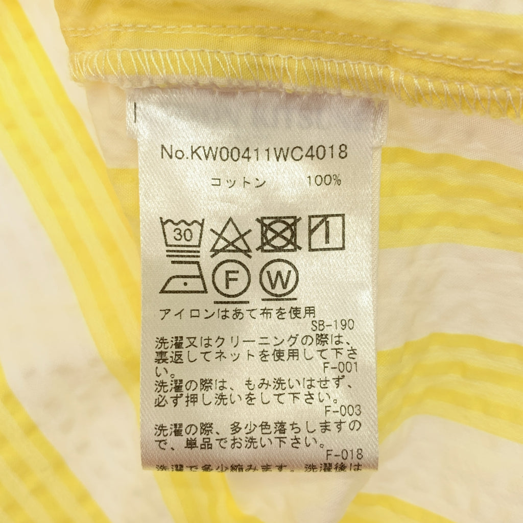 MAISON KITSUNE / メゾンキツネ | ストライプ シアサッカー ロゴ スタンドカラー シャツ ブラウス | 38 | イエロー/ホワイト | レディース