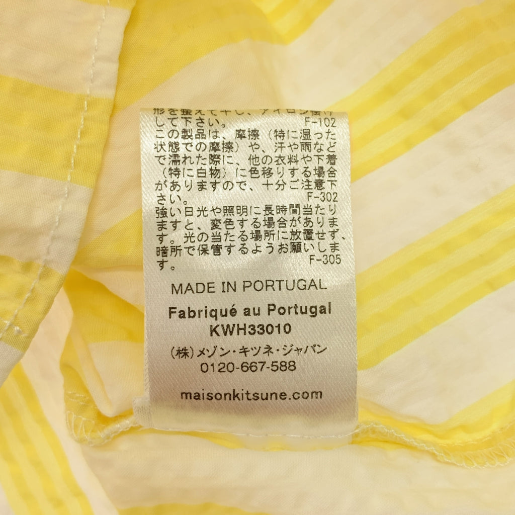 MAISON KITSUNE / メゾンキツネ | ストライプ シアサッカー ロゴ スタンドカラー シャツ ブラウス | 38 | イエロー/ホワイト | レディース