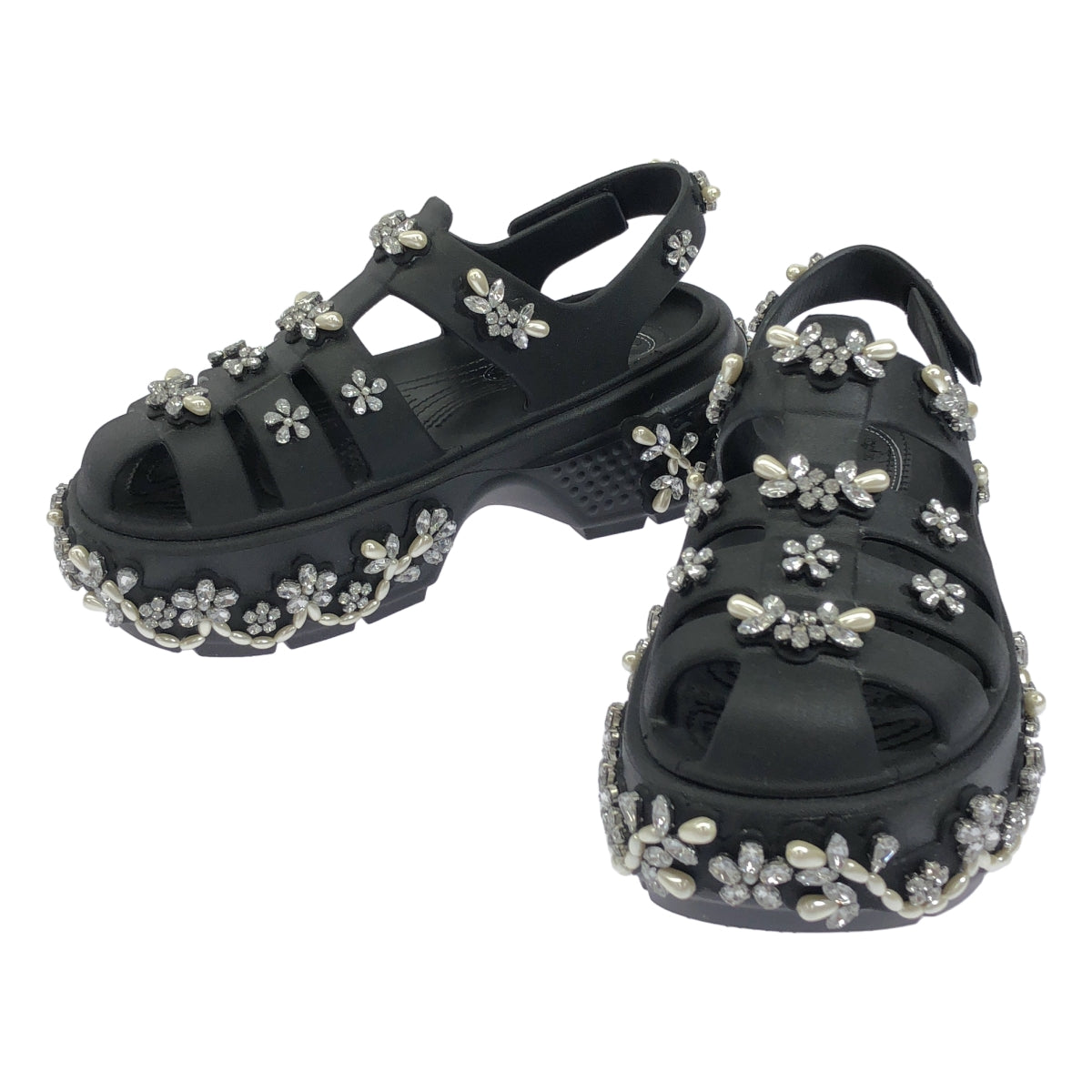[類似新品] Simone Rocha x Crocs Stomp Fisherman 厚底涼鞋，附寶石裝飾，6 碼，黑色，女款