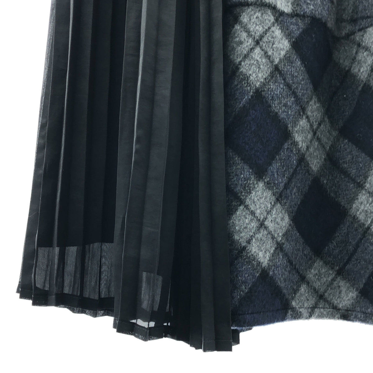 gomme / 고무 | 체크 플리츠 롱 이지 스커트 | M | 네이비 / 블랙 | 여성