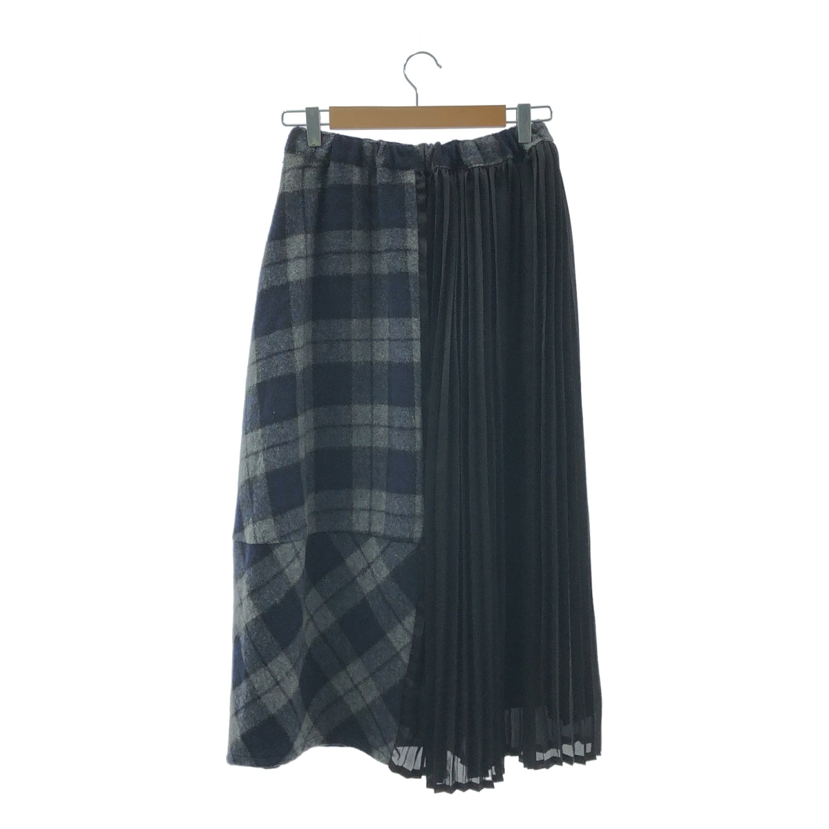 gomme / 고무 | 체크 플리츠 롱 이지 스커트 | M | 네이비 / 블랙 | 여성