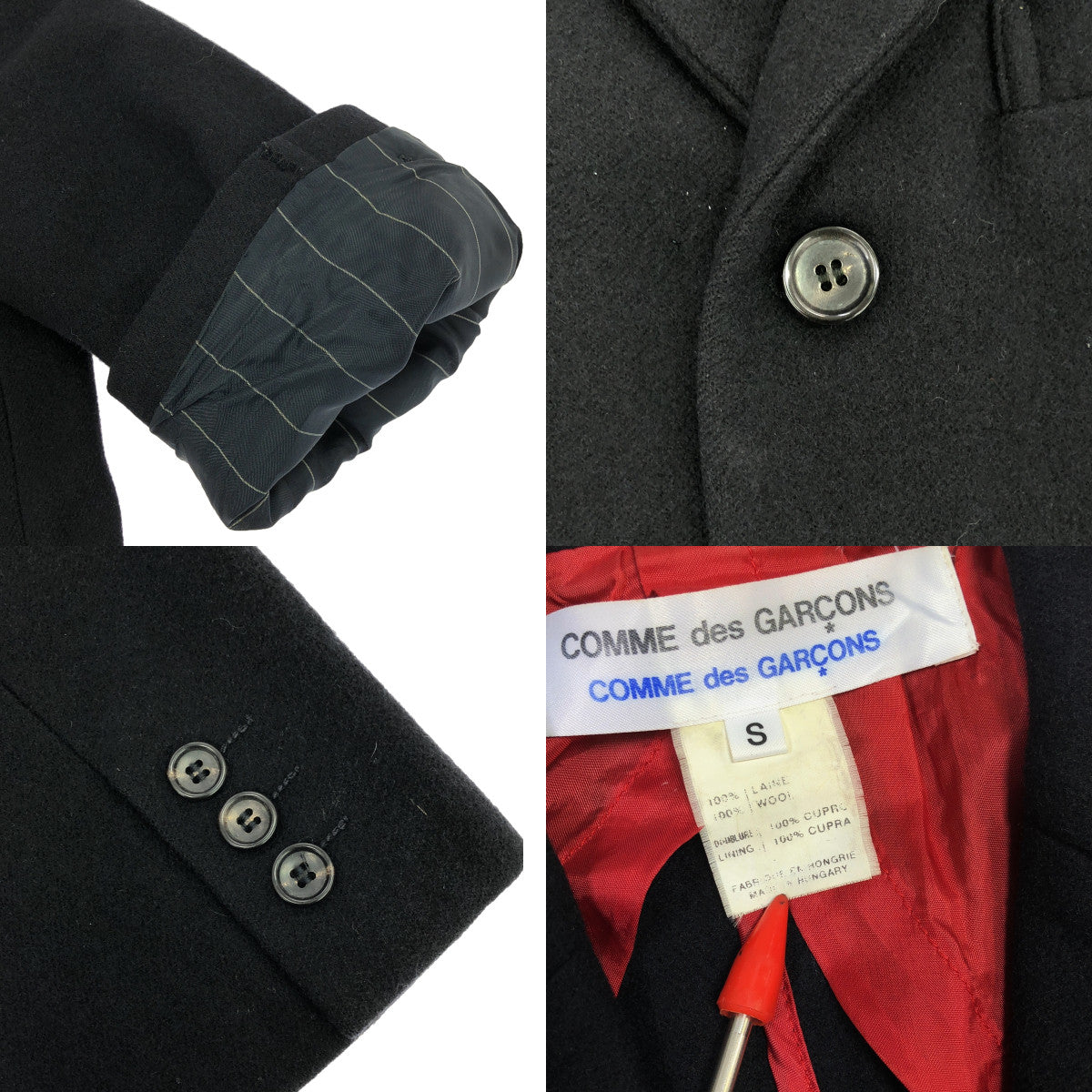 COMME des GARCONS COMME des GARCONS / 콤콤 | 울 싱글 브레스트 재킷 | S | 블랙 | 여성