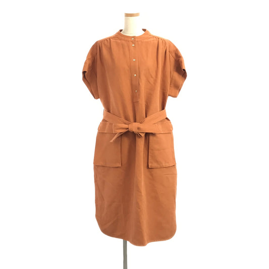 Drawer | Cotton twill stand-up collar belted dress | 38 | Orange | Women's