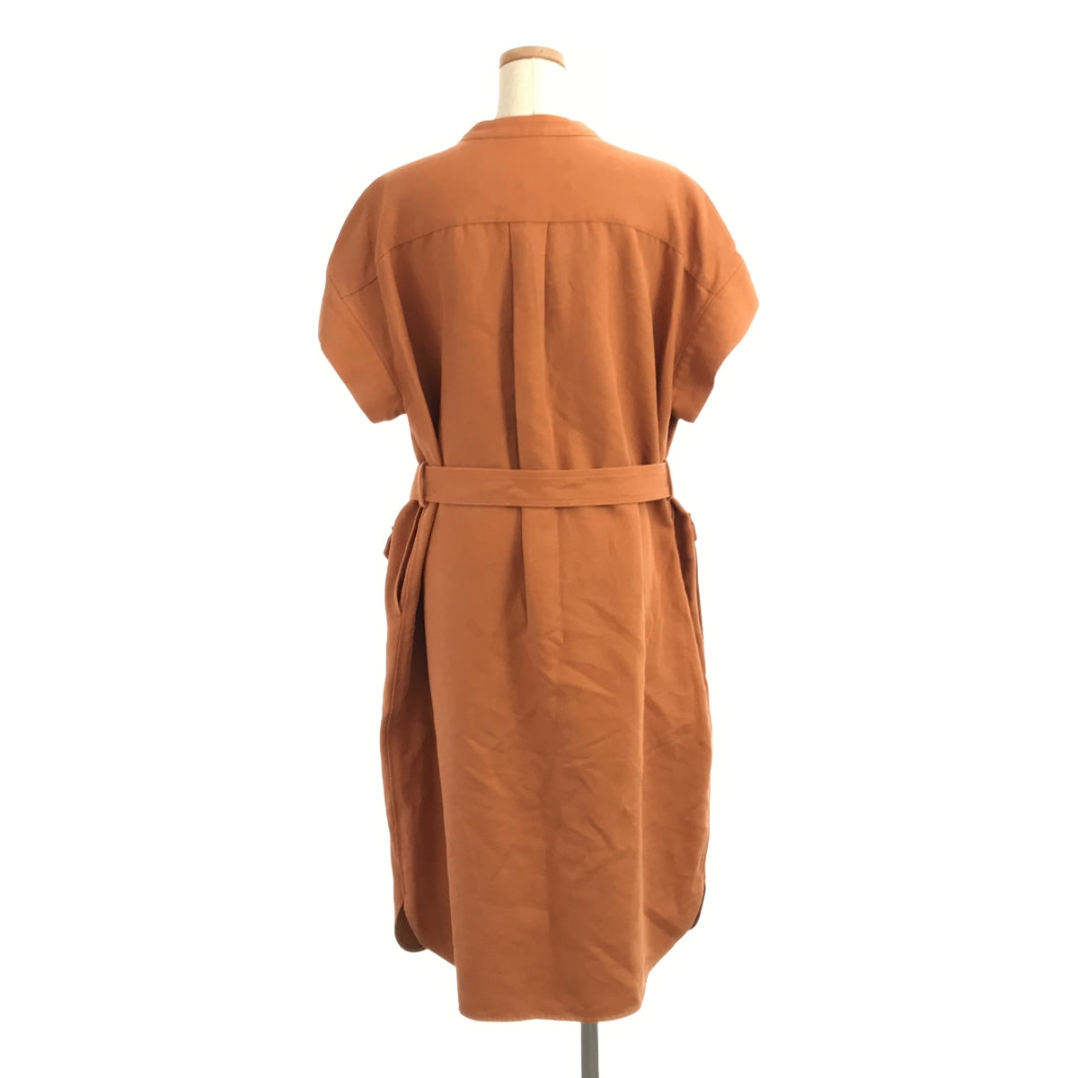 Drawer | Cotton twill stand-up collar belted dress | 38 | Orange | Women's