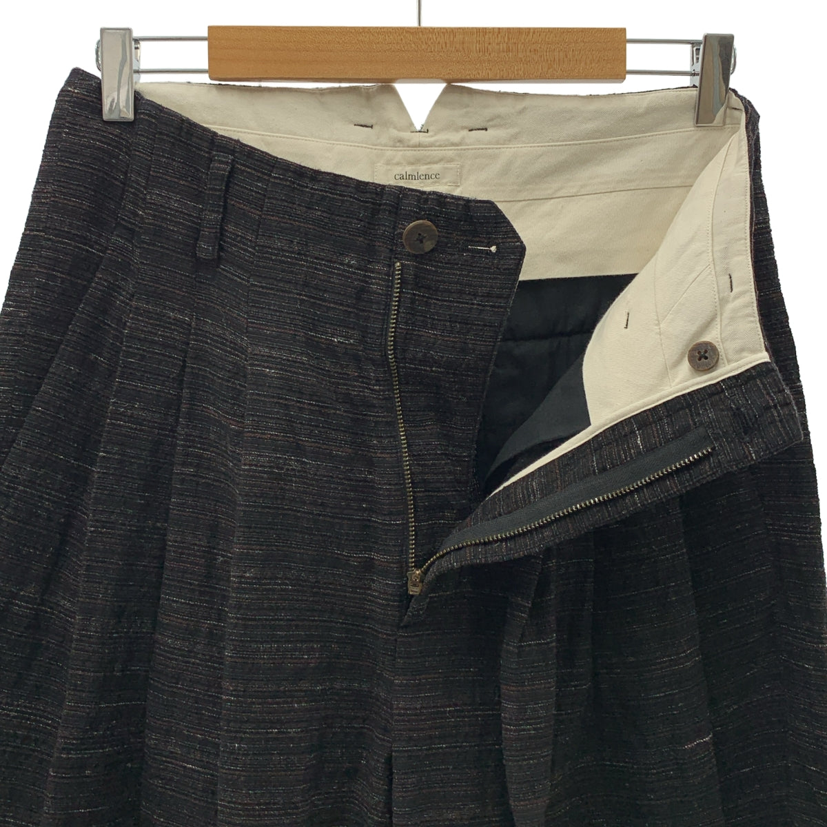 【美品】  calmlence / カームレンス | 2025SS | Triple Pleated Wide Random Border ランダムボーダー 3プリーツ ワイドパンツ | 1 | ブラック / ブラウン | メンズ